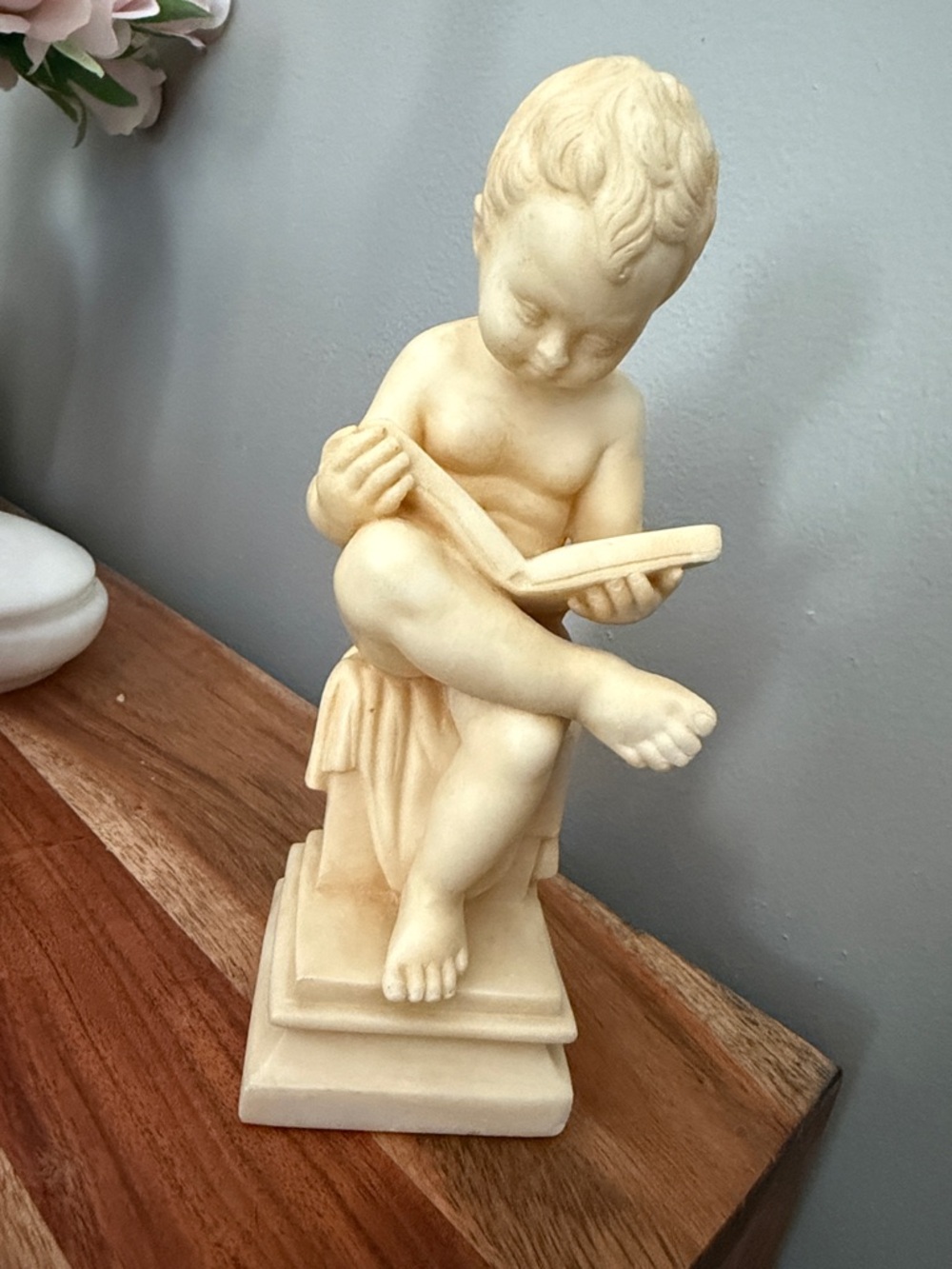 Ivory Cherub Reading Statue Figurine